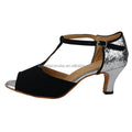 Customized Heel Comfortable Suede Shoes for Dancing Black and Silver