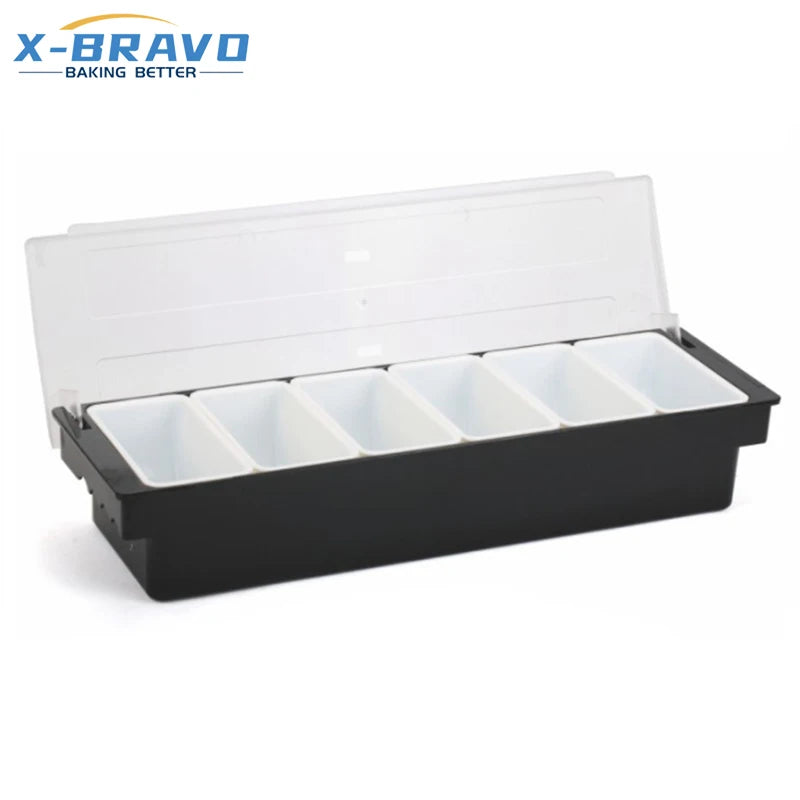 ABS Plastic 3/4/5/6 Section Pizza Ingredients Preparation Box Fruits Cheese Sauce Box Pizza Making Tool Accessories