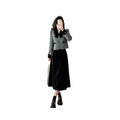 Guangzhou Auyan Leopard Pattern Velvet Two-Piece Dress Set Fall New Bow Short Coat