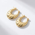 QIAOREN 12495 Elegant Bold Indented Hoop Earrings Gold Stainless Steel 3D Sculptural Statement Hoops Gift Women