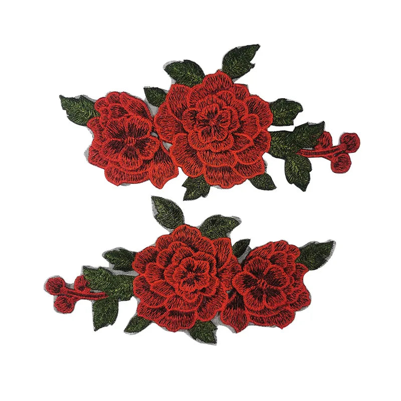 Dongguan Factory 3d Flower Patches Custom Embroidery Appliques Flower Rose Patches for Garment