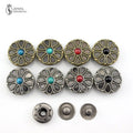 High-end Snap Metal Buttons Decorations Flower Rhinestone Beaded Conchos for Leather/Saddle Bag/Wallet