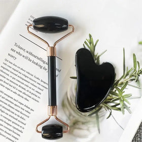 Face Massager Natural Black Gua Sha Face and Jade Roller Xiuyan Bian Gua Sha Stones for Face Care