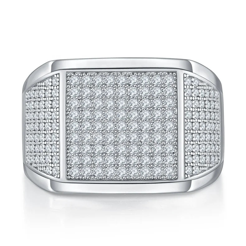 Luxury Hiphop Jewelry 925 Sterling Silver Plated White Gold Eternity VVS Diamonds Moissanite Ring for Men