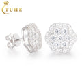 Iced Out Cluster Lab Diamond Fashion Earrings Push Back 925 Silver Flower Zircon CZ Stud Earrings for Men Women