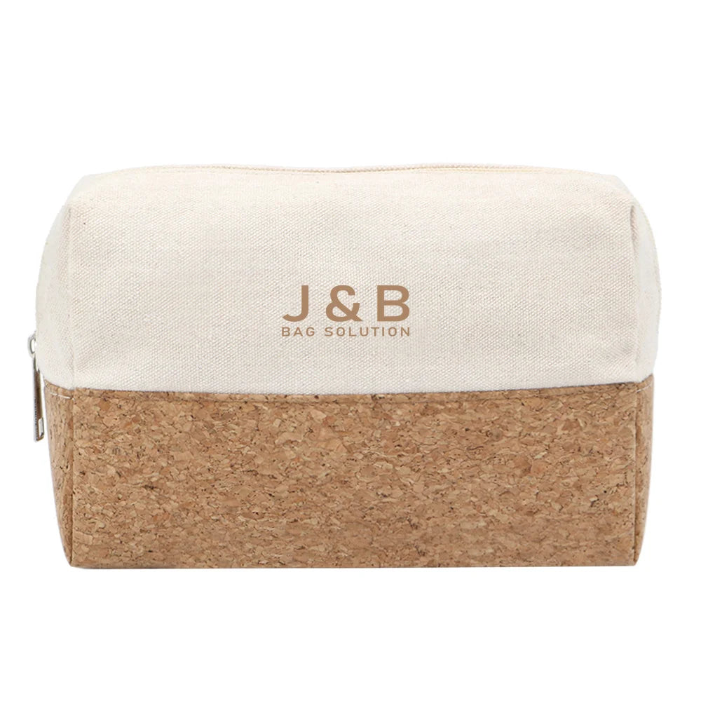Bag Manufacturer Custom Natural Canvas Cork Accessories Gadget Organizer Bag Eco Friendly Makeup Cosmetic Toiletry Zipper Pouch