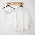 Ollko High Quality European Flax  Oeko-Tex 100 Certified Home Wear White Linen Shorts and Shirts Set Women Pajamas
