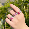 Pretty Multi Layered Pink Red and White Cubic Zirconia Claws Open Cuff Rings for Women Trendy CZ Ladies Engagement Jewelry