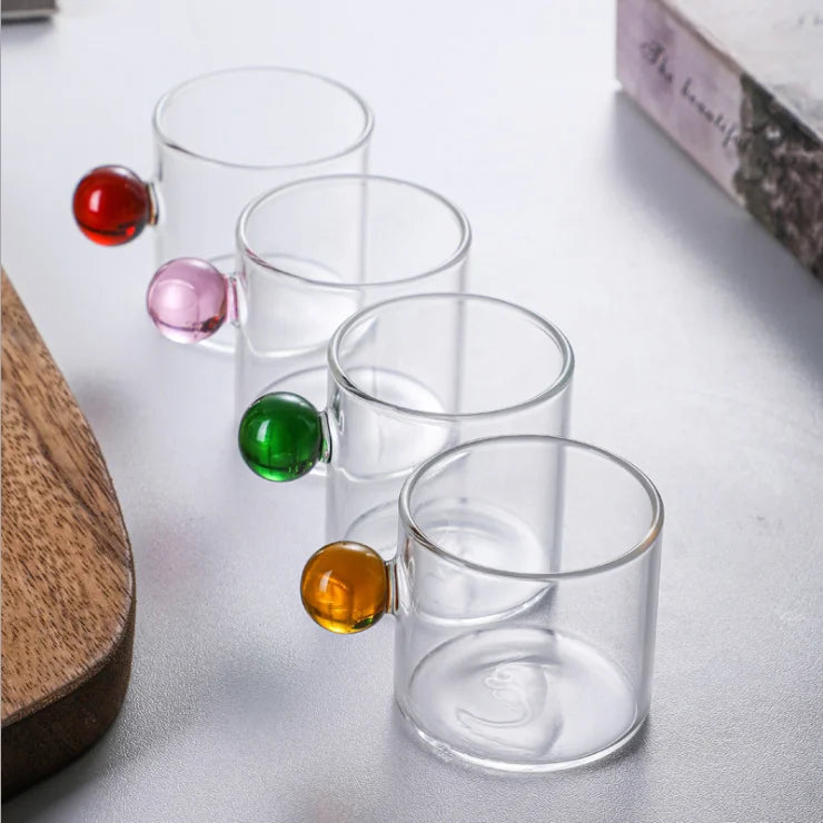 High Borosilicate Glass Drinking Glass Cup Handle Small Tea Cups 120ml Glass Coffee Cup With Ball