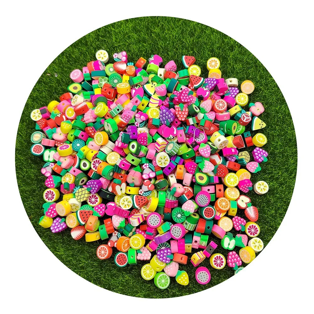 1000Pcs Fruit Theme Polymer Clay Beads Handmade Fun Clay Loose Spacer Charms for Earring Bracelets Necklace Jewelry DIY Making