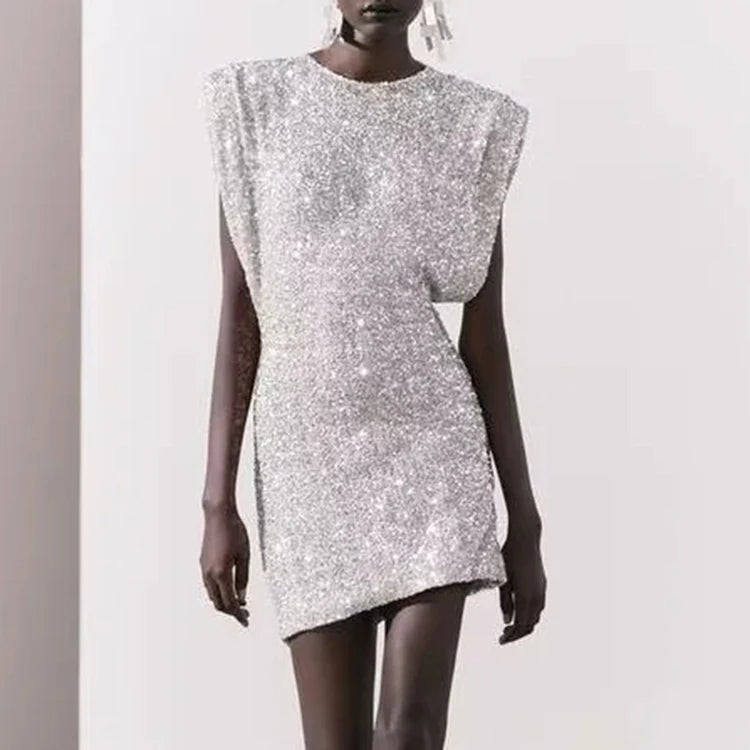 Shiny Evening Dress Wholesale Fashion Design Dress Custom logo Sleeveless Sequin Dress Factory Directly