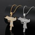18K Gold Plated Stainless Steel Submachine Gun Pendant with Zircon Hip Hop Men's Charm Jewelry for Anniversary Link Chain