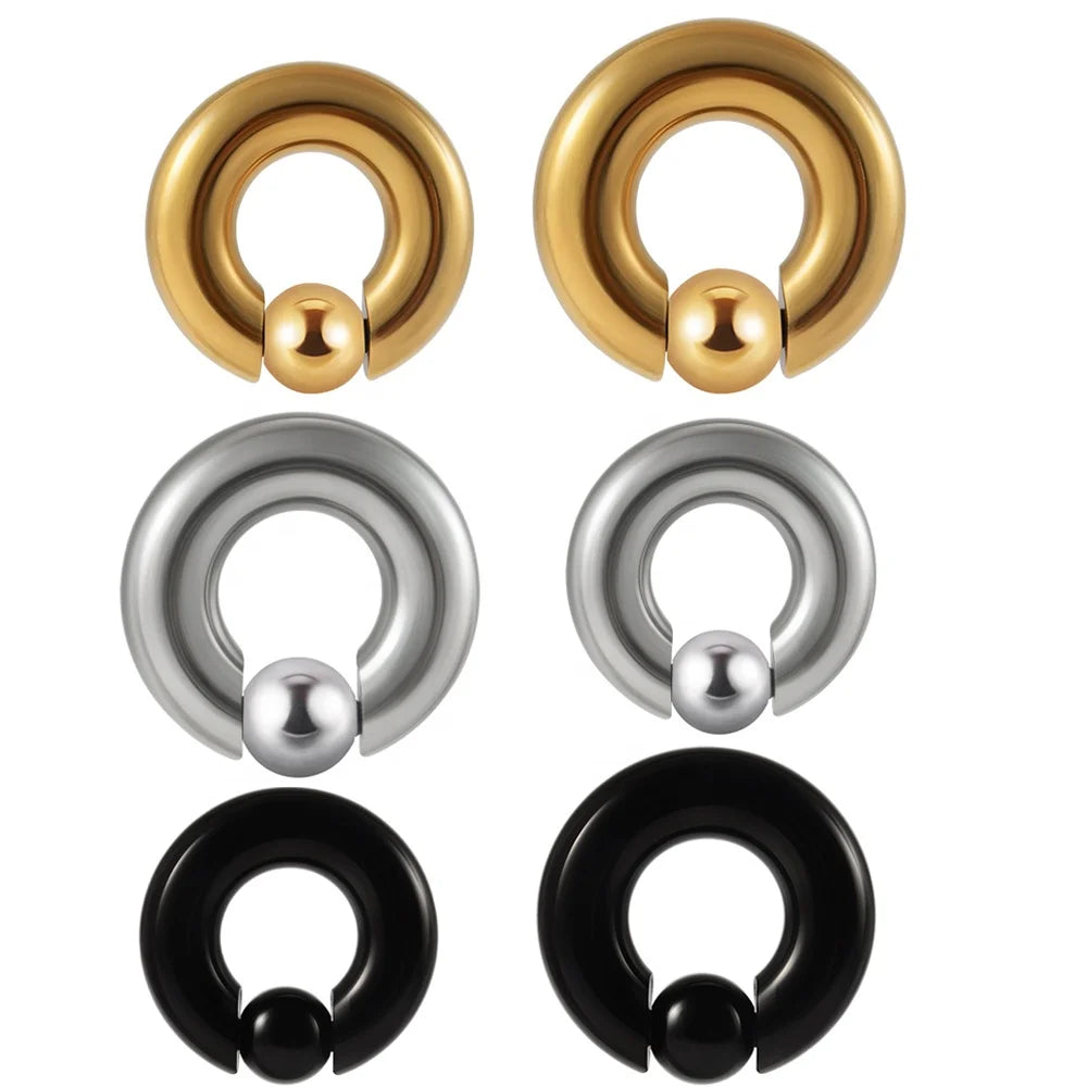 8G-00G Surgical Steel Ear Expander Body Piercing Rings Large Gauge BCR Captive Bead Balls Heavy Wholesale for Jewelry Use