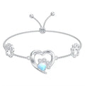 Moonstone Cat Dog Paw Print Bracelet 925 Sterling Silver Adjustable Bracelet for Women