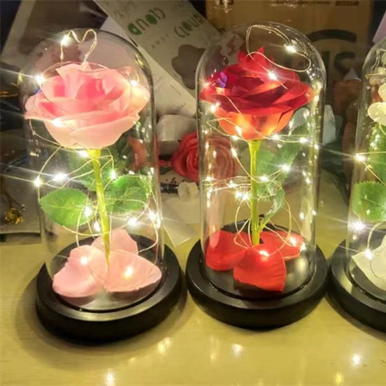 K-0101 San Valentin Gift Regalos Para San Valentin Glass LED Light Valentine Gift Rose Flower for Women