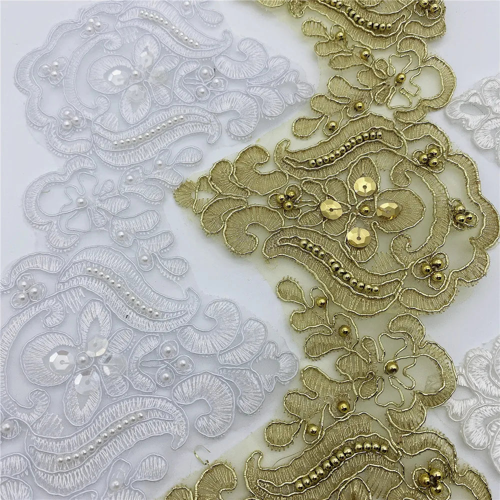 Hot Sale Beaded Embroidered Venise Floral Wedding Edging Bridal Lace Trim