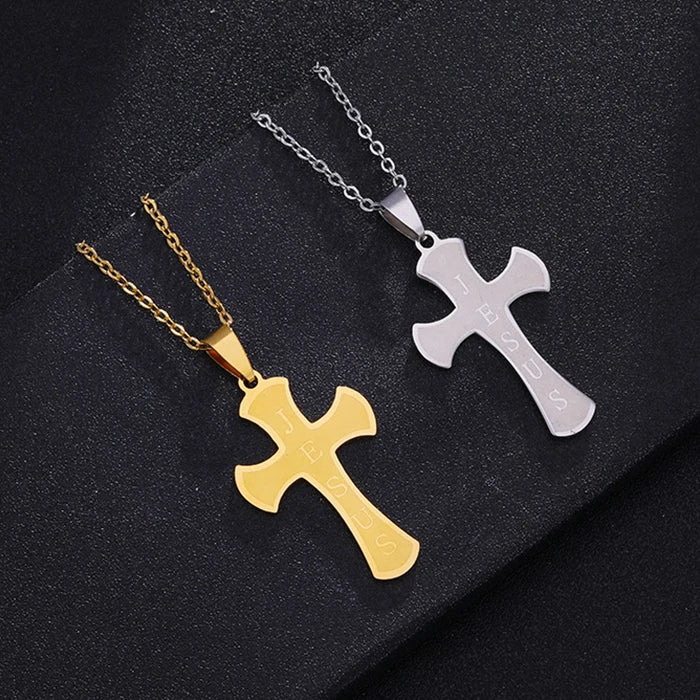 Wholesale Non Tarnish Silver 18K Gold Plated Stainless Steel Jesus Cross Pendant Necklace Jewelry for Women