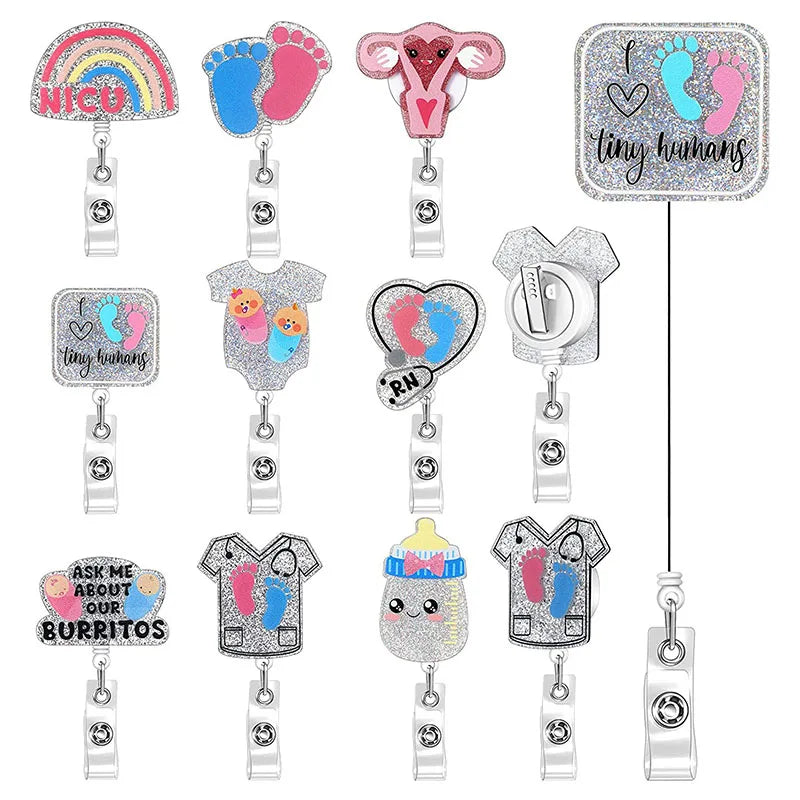 Wholesale  Badge Reel Glitter Acrylic Retractable ID Doctor Nurse Badge Reel Holder Alligator Clip