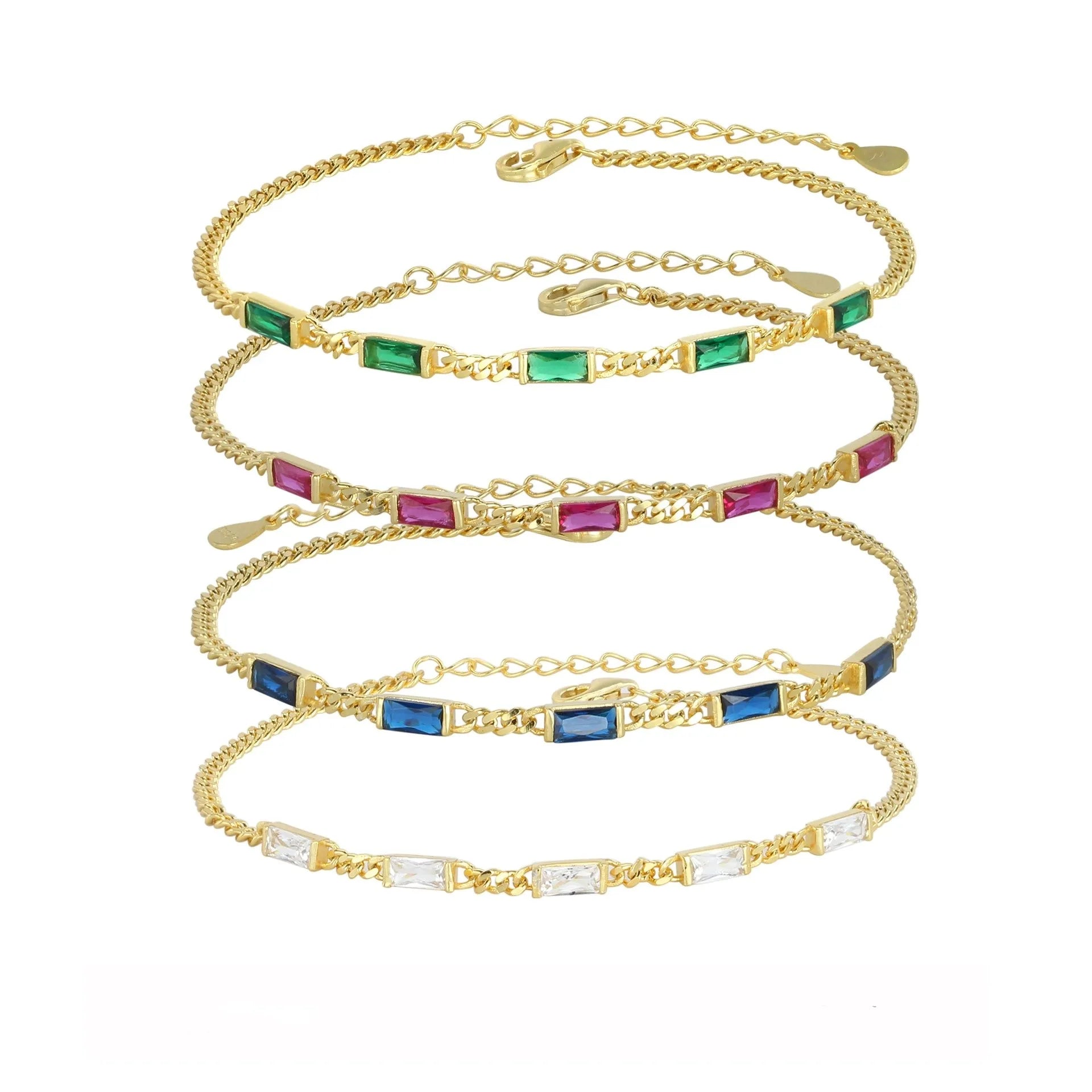 Fashion Jewelry French Style S925 Sterling Silver Casual Square Zircon Bracelet Women Vintage Silver Chain Bracelet Wholesale