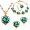 5 Colors Fashion Crystal Heart-shaped Necklace Earrings Ring Bracelet Five Piece Set for Women Valentine's Day Present