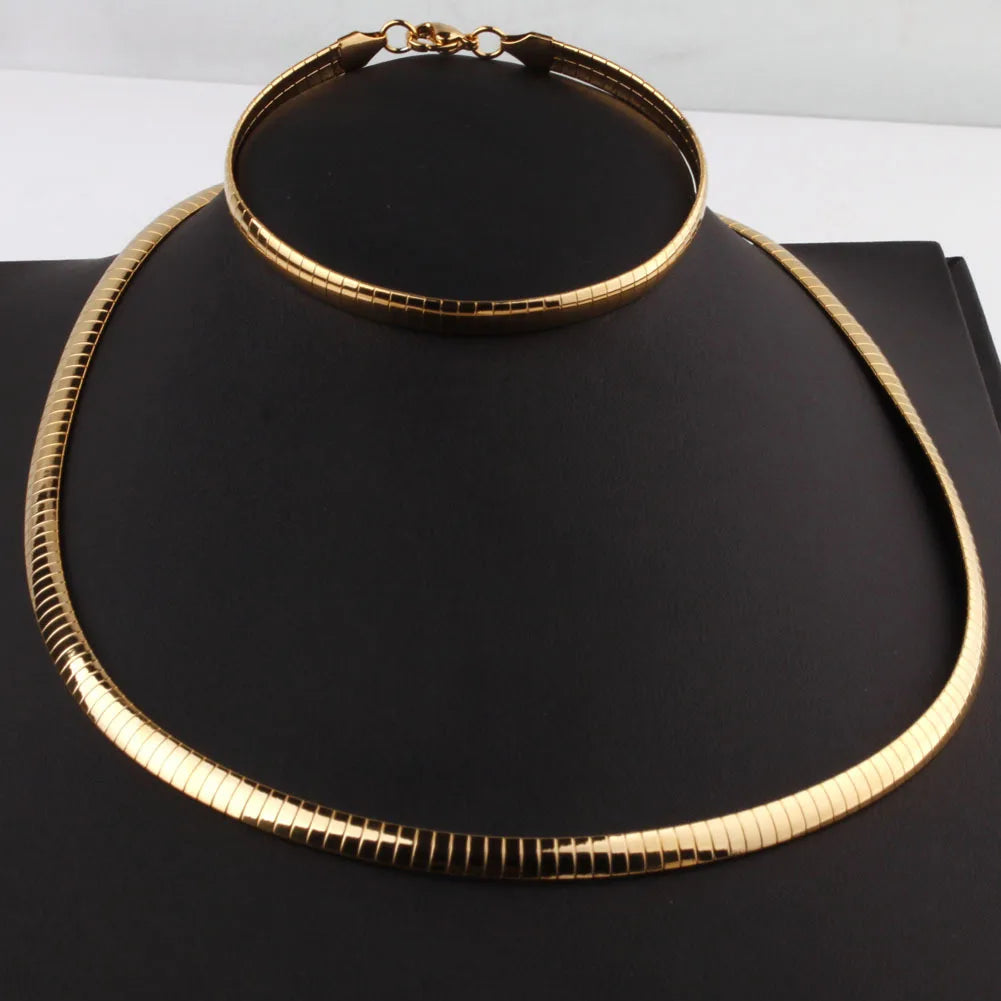 Fashion Low MOQ Simple Gold Stainless Steel Chain Circle Hip-Hop Bracelet and Necklace for Woman