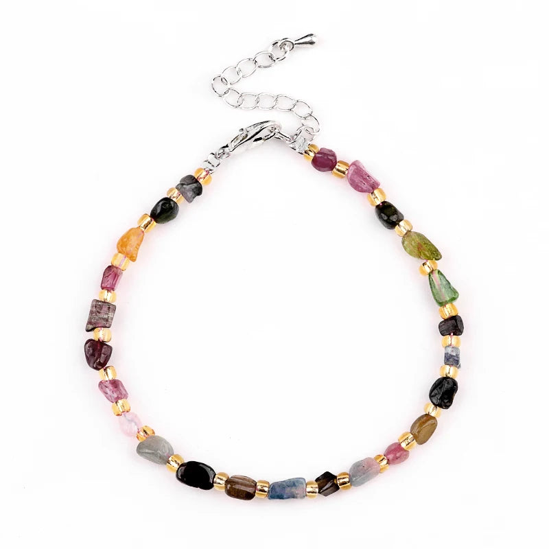 Hot Sale Irregular Color Tourmaline Stone Beads Religious Style Bracelet Charm Fashion Unisex Bracelet As Gift Selection