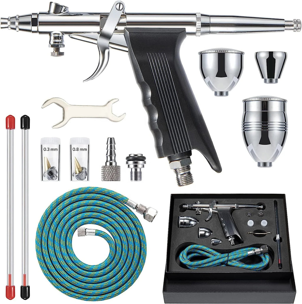 BT-166BK Professional Dual-Action Airbrush Kit 3 Needle Sizes (0.3/0.5/0.8mm) Precision Copper Body Art and Car Model Painting