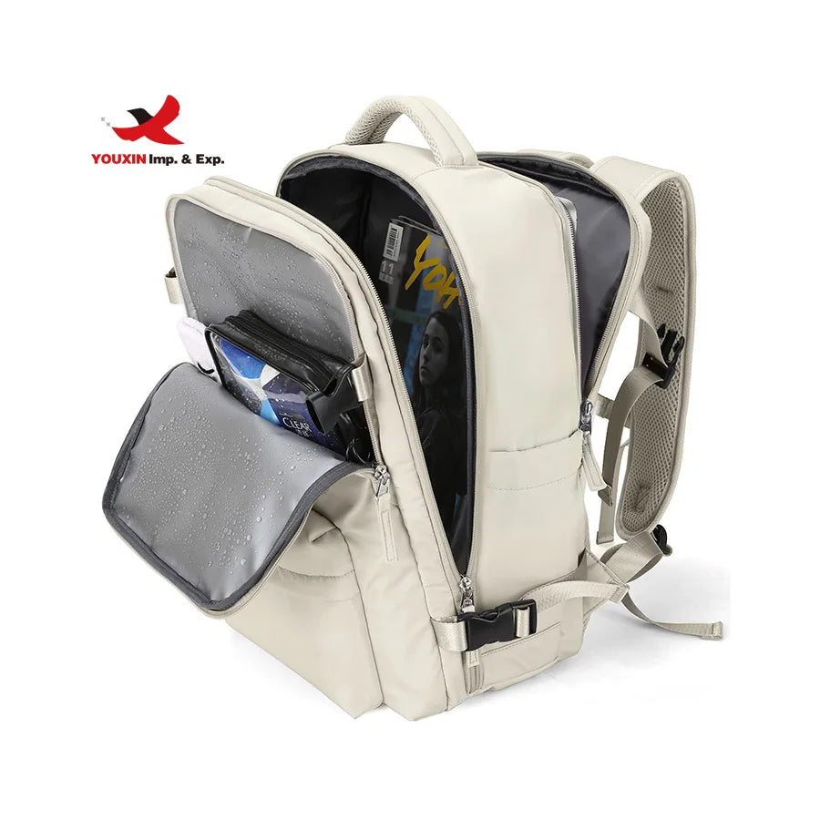 Large Waterproof Nylon Unisex Travel Backpack with USB Charging Port Laptop-Friendly 20-35L Capacity for Multi-Functional Use