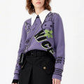 OEM Customize Jacquard Knit Sweater Pullover Sequin Crew Neck Women Mohair Fuzzy Purple Color 7gg Long Sleeve Knitted Sweater