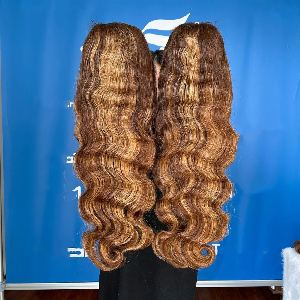 Wholesale Virgin Brazilian Hair High Density 13x4 Body Wave Highlight Colored Wigs Human Hair Transparent Lace Front Wig