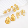 Fashionable Stainless Steel 18K Gold Plated Flower Leaf Hammered Stud Earrings Women's Ear Rings Italian Niche Jewelry Wholesale