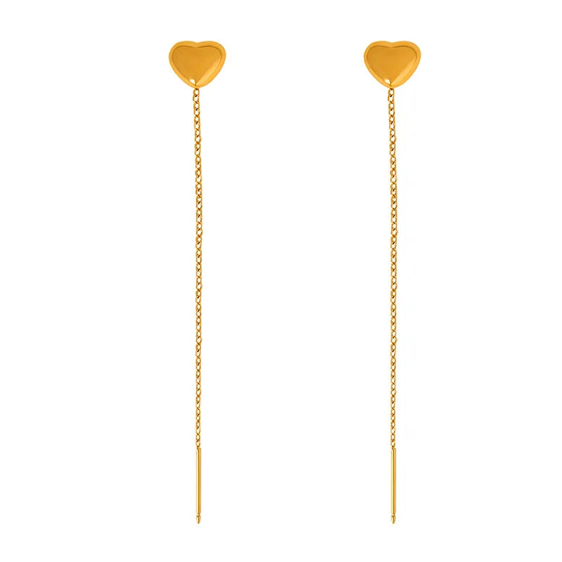 New Simple Graceful and Petite All-Matching Love Heart Dangle Earrings Girls Heart-Shaped Tassel Chain Earrings 18k Gold Jewelry