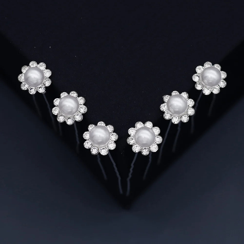 6pcs/pack Rhinestone Wedding Hair Pins for Bridal Wedding Hair Accessories Barrettes Pearl Bridal Hair Clip Silver