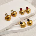 Cute 18k Gold Plated Stainless Steel  Jewelry Smooth Surface Love Shape Earrings  for Women