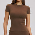 Women Short Sleeve Soft Gym Yoga Tops T Shirts Slimming Compression Lightweight Basic Running T Shirt