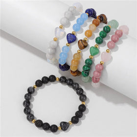 Healing Crystal Heart Women Bracelet Anxiety Stress Protection Tiger Eye Heart Charm Stone Bead Bracelet for Valentine's Day