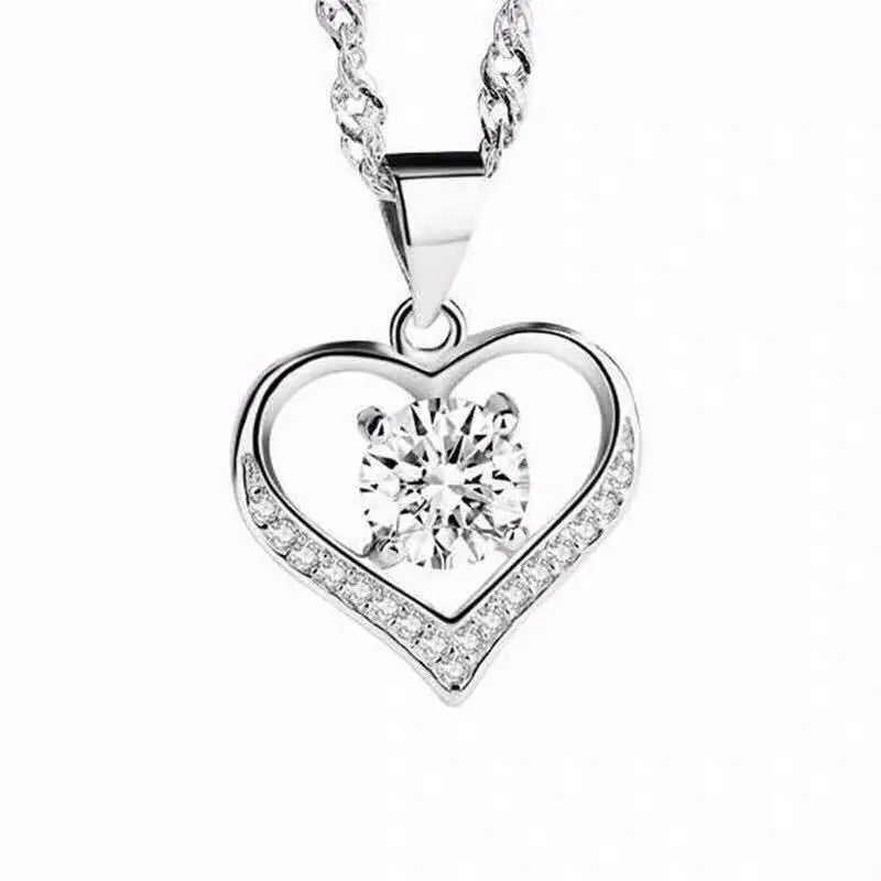Simple Zircon Heart Pendant Fashionable Crystal and 925 Silver Jewelry European and American Women's love Necklace