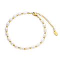Chris April 316L Stainless Steel Natural Freshwater Pearls Gold Beads Chain Bracelet