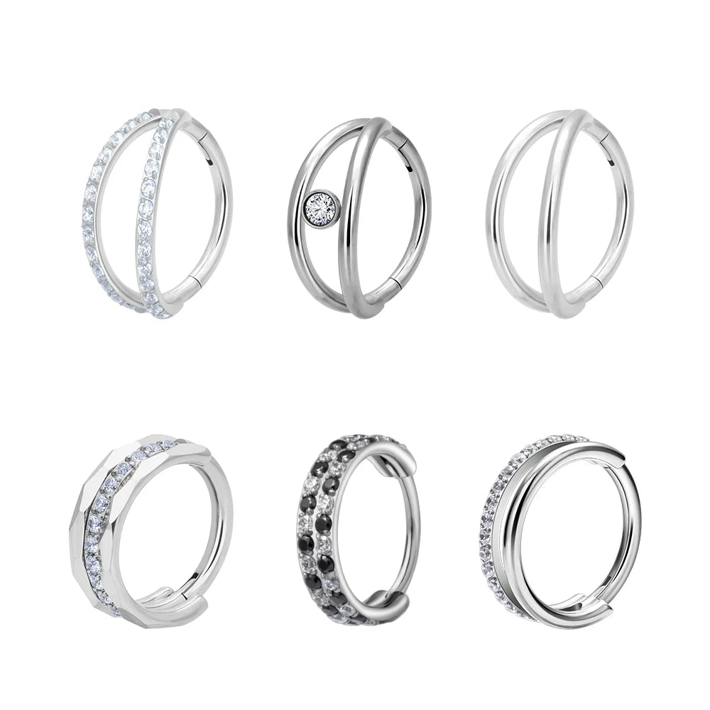 Wholesale Fashion ASTM F136 G23 Septum Clicker Nose Ring Pave White CZ Ear Cartilage Tragus Helix Lobe Body Piercing Jewelry