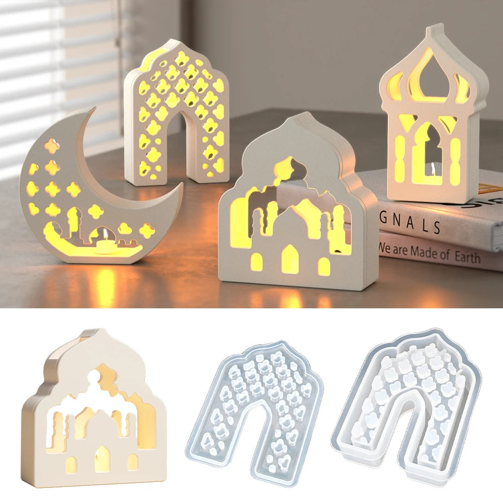 DM1139 DIY Hollow House Lampshade Mold Middle Eastern Decor Moon Shape Cement Gypsum Silicone Ornament Molds Lent Festival MegaBDM