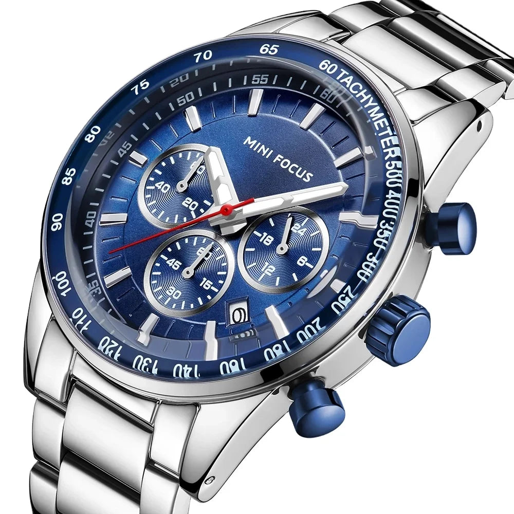 MINI FOCUS 0187 Gift Watch Men Stainless Steel Mens Watches Top New Luxury Quartz Sport Clocks Calendar Reloj Hombre