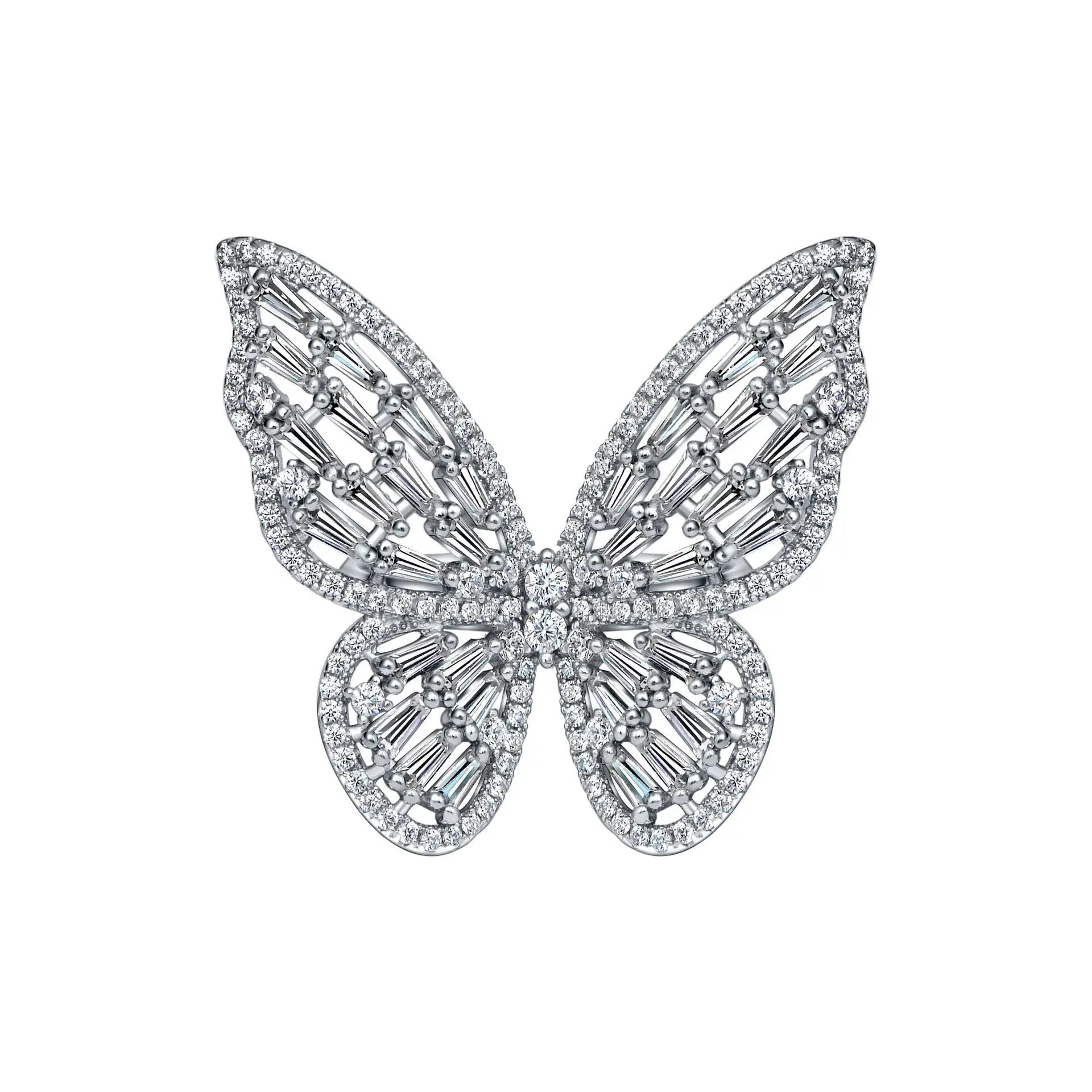 Fashion Korean 925 Sterling Silver Zirconium Diamond Engagement butterfly Finger Ring