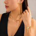 Zooying Vintage 14K Gold Plated Bow Pendant Chain Necklace Summer Bow Necklace Bow Bracelet Earring Set