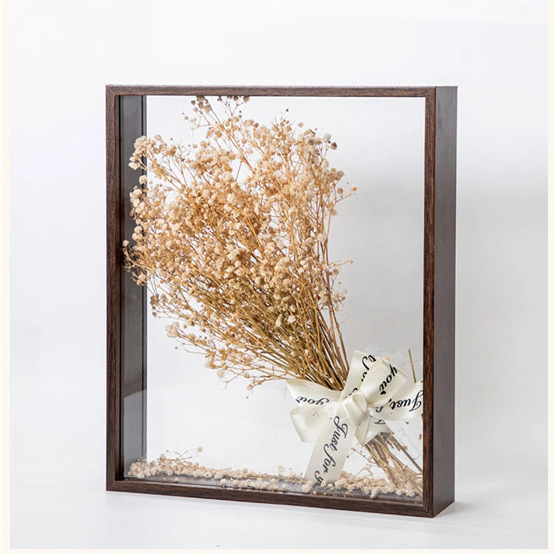 Wooden Dried Flower Photo Frame Hollow Diy Picture Frame Hanging Wall Flower Frame Ornaments for Home Decoration