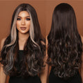 Wigs Factory Mixed Dark Brown Golden Blonde Synthetic Wigs Natural Wave Long Wigs for Black Women Afro Heat Resistant