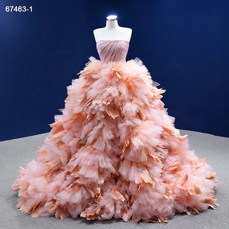 Jancember RSM67463-1 Pink Princess Bridal Ruffle Ball Gown Bridal  Wedding Dress