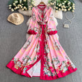 European and American Women's Summer Single-button Lantern Sleeve Fitted Printed Flared Dress