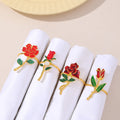 Valentine's Day Rose Flower Napkin Rings With Red Rhinestones Dinner Table Hotel Home Decor Gold Napkin Holder Table Art
