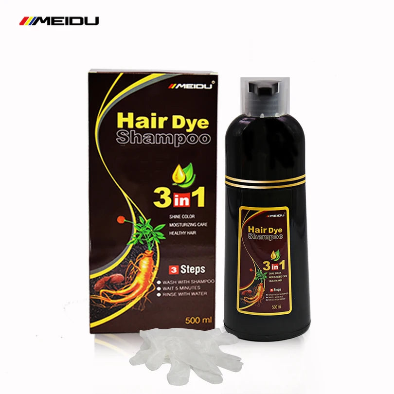Wholesale Meidu Manufacturer Permanent Herbal Care Changes Black Color Ammonia Free Foam Cream Ginseng Hair Dye Shampoo