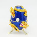 SHINNYGIFTS Vintage New Year Gifts Double Dragon on Egg Pewter Enamel Easter Jewelry Box